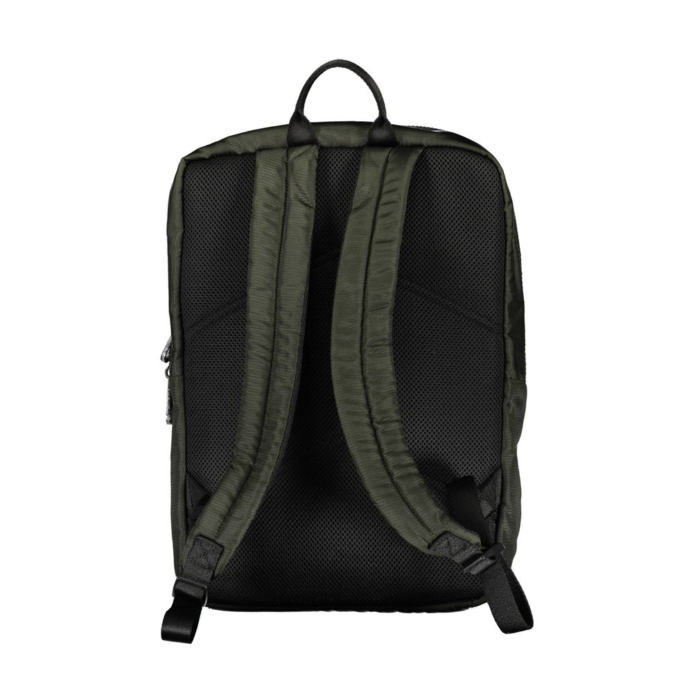 Back view of Calvin Klein Green Polyester Men Backpack showcasing straps and ergonomic design.