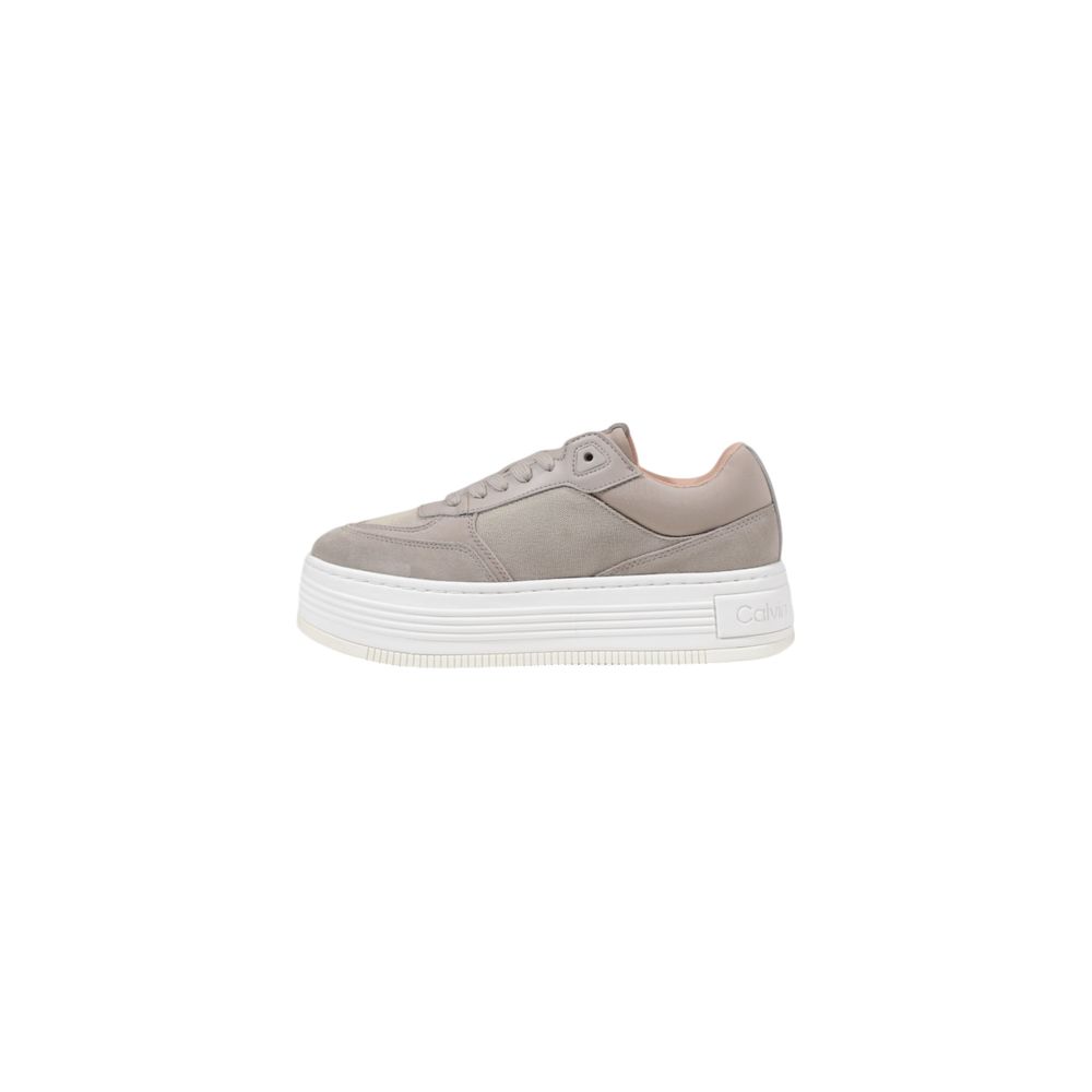 Calvin Klein Jeans Beige Recycled Cotton Platform Sneakers with oversized sole and embroidered CK logo, emphasizing modern eco-friendly style.