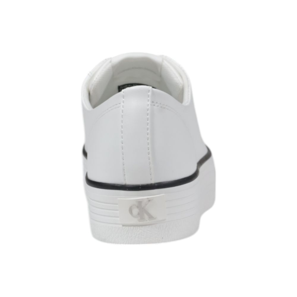 Rear view of Calvin Klein Jeans Black And White Leather Platform Sneakers highlighting the stylish platform sole.