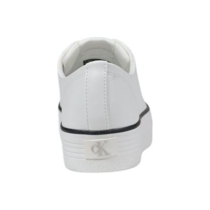 Rear view of Calvin Klein Jeans Black And White Leather Platform Sneakers highlighting the stylish platform sole.