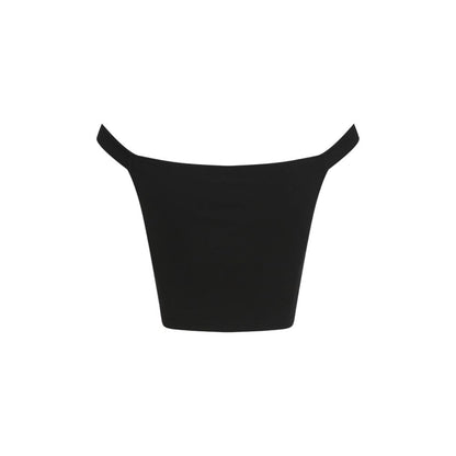 Calvin Klein Jeans Black Viscose Top with bardot design for women, made from viscose, polyamide, and elastane for a fitted silhouette.