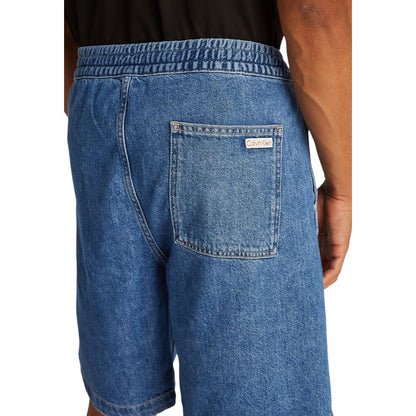 Back view of Calvin Klein Jeans Blue Cotton Bermuda Shorts with pocket detail.