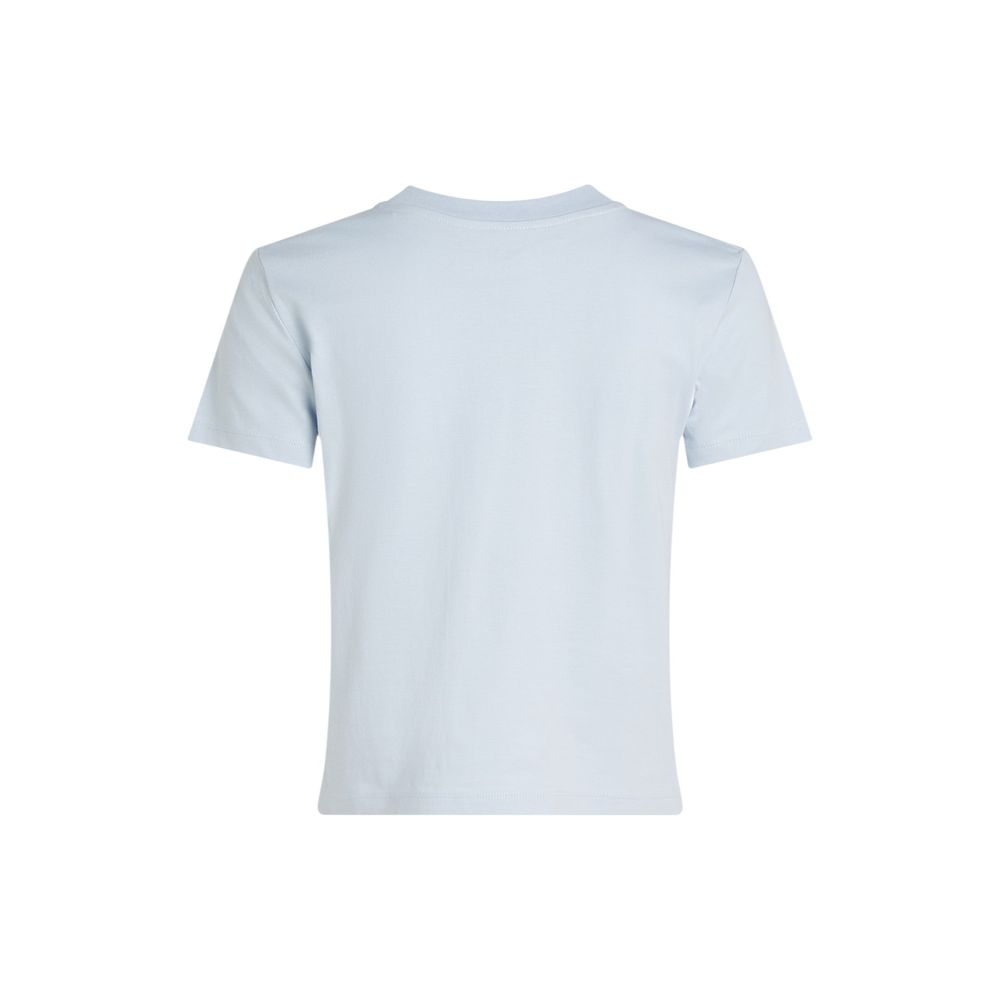 Back view of Calvin Klein Jeans Blue Recycled Cotton T-Shirt, short-sleeve women's tee made from 100% recycled cotton.