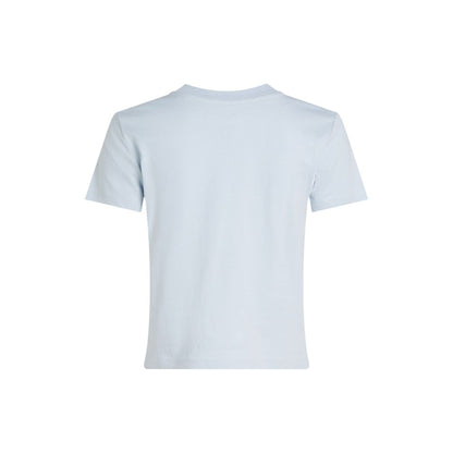 Back view of Calvin Klein Jeans Blue Recycled Cotton T-Shirt, short-sleeve women's tee made from 100% recycled cotton.
