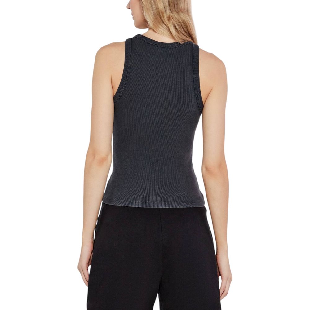 Back view of Calvin Klein Jeans Gray Recycled Cotton Tank Tops on a woman, featuring a fitted silhouette and soft fabric.