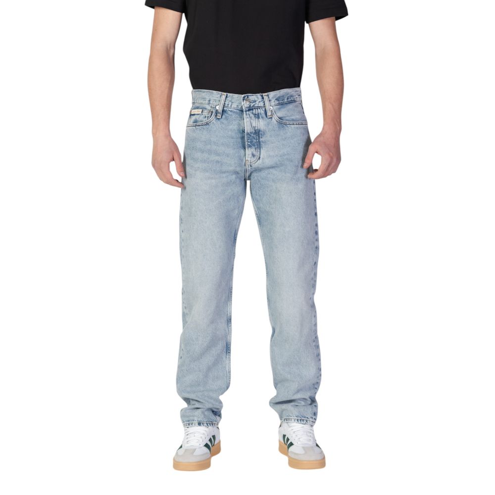 Calvin Klein Jeans Light Blue Organic Cotton Relaxed Fit Jeans for men displayed on model.