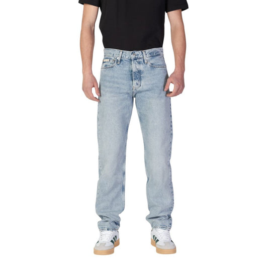 Calvin Klein Jeans Light Blue Organic Cotton Relaxed Fit Jeans for men displayed on model.