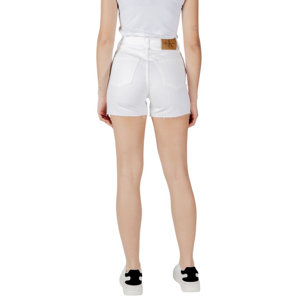 Back view of Calvin Klein Jeans White Cotton Shorts, showcasing summer style and sustainable fashion design.