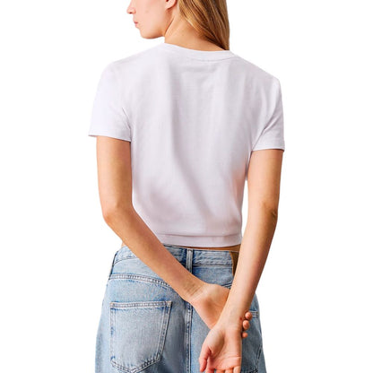 Back view of Calvin Klein Jeans White Recycled Cotton Sportswear t-shirt in minimal design for women
