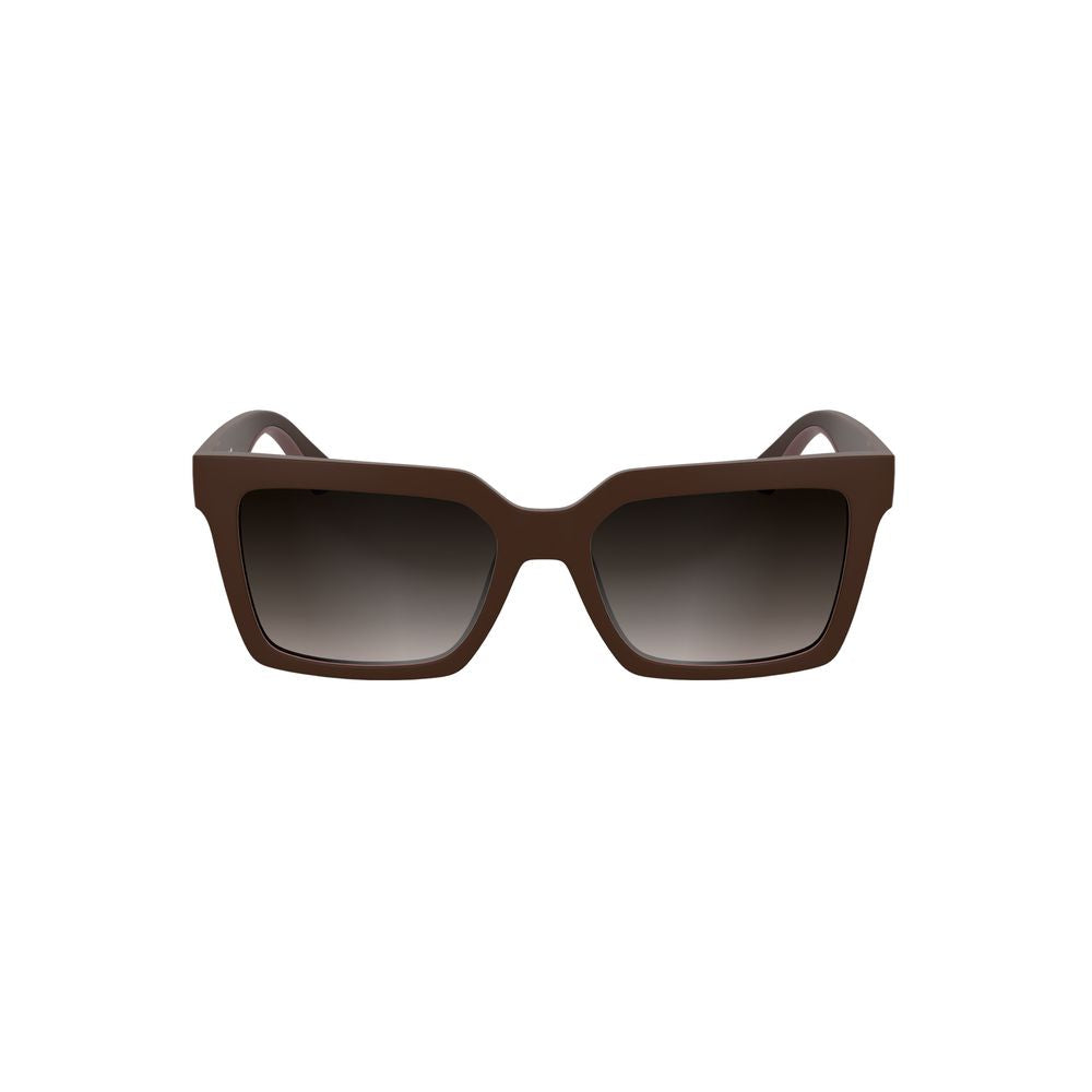 Calvin Klein Red Bio-Based Fabric Women Sunglass with square brown lenses and eco-friendly design.