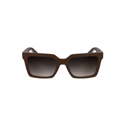 Calvin Klein Red Bio-Based Fabric Women Sunglass with square brown lenses and eco-friendly design.