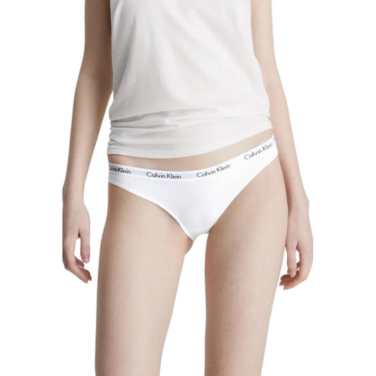 Calvin Klein Underwear White Cotton Panty displayed on a model, showcasing the comfortable and sleek design of the bikini cut.