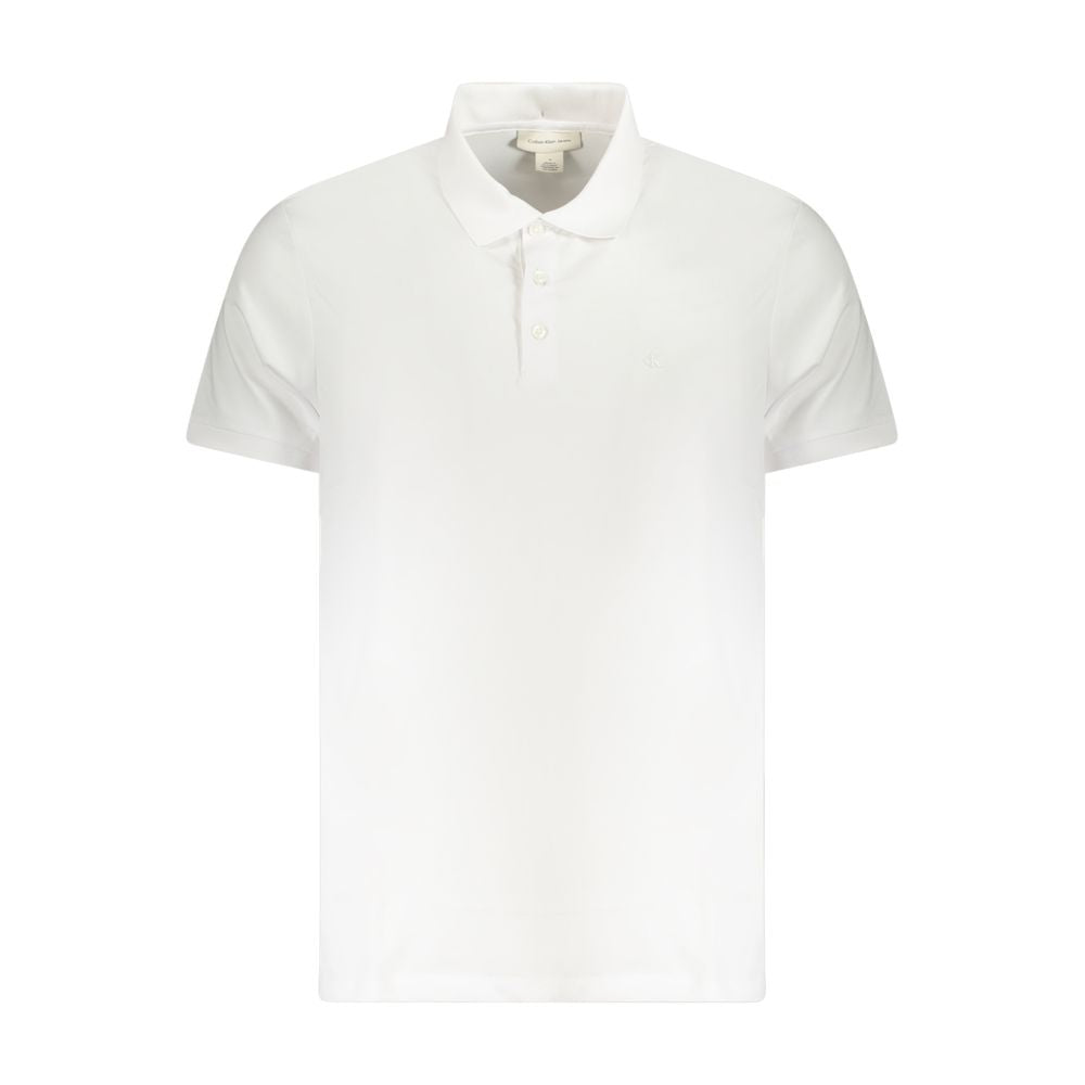 Calvin Klein White Cotton Men Polo Shirt with classic fit, featuring understated embroidery and iconic logo for timeless elegance.