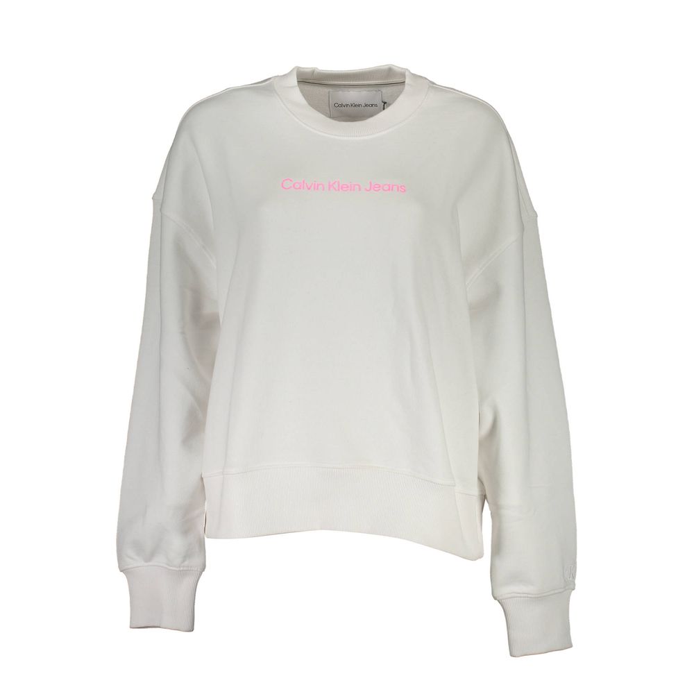 Calvin Klein White Cotton Women Sweater with logo, crew neck, and long sleeves, perfect for casual elegance and comfort.