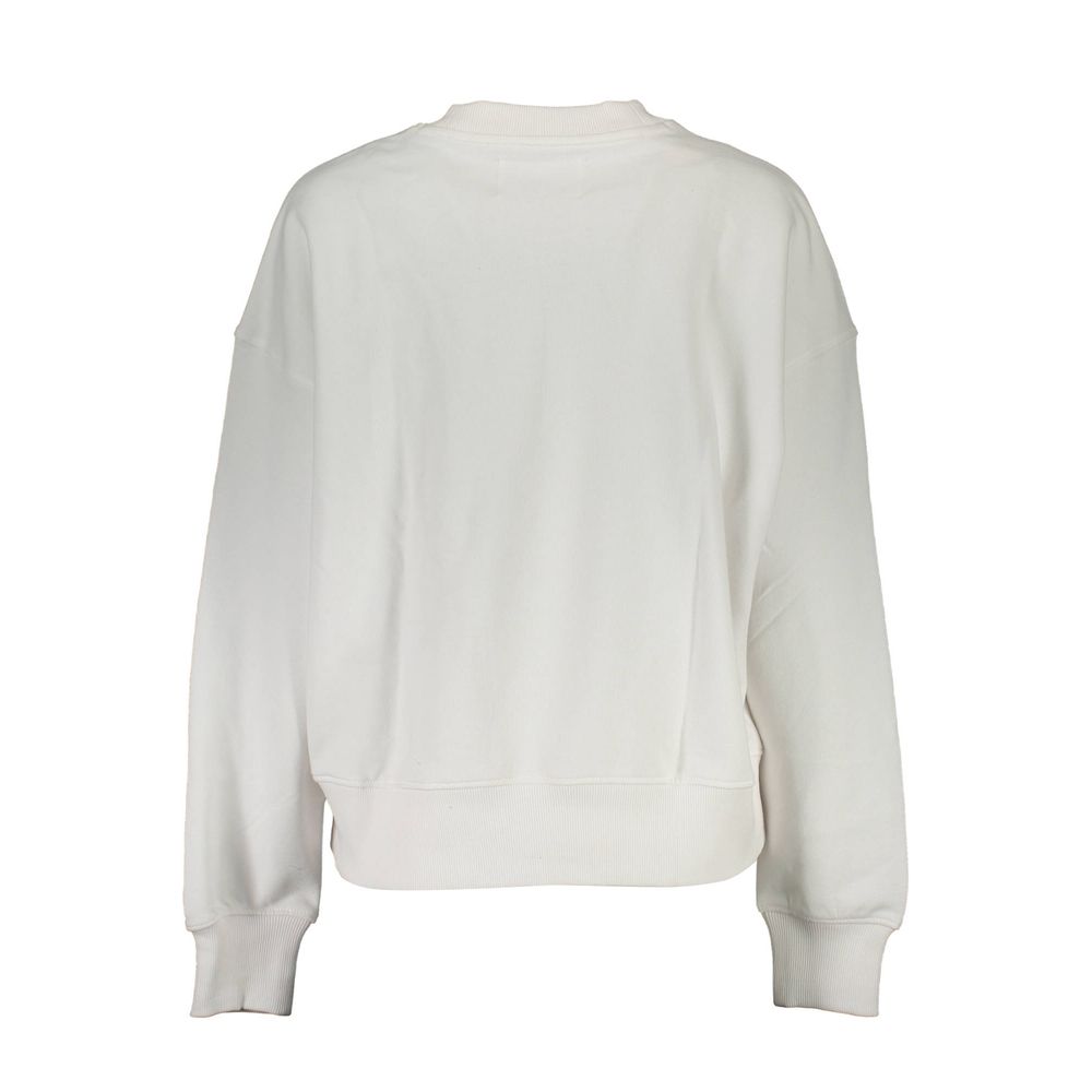 Calvin Klein White Cotton Women Sweater showcasing back view, long-sleeve, crew neck with iconic logo.