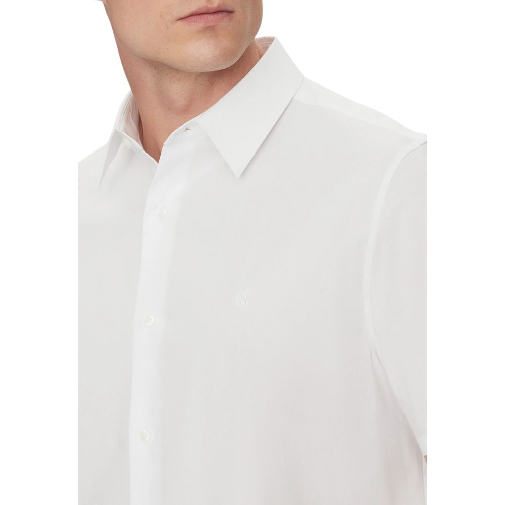 Calvin Klein White Organic Cotton Shortsleeve Shirt, elegant design for casual and formal wear, close-up view