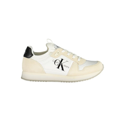 Calvin Klein White Polyester Women Sneaker with logo, chic design; 50% recycled material for style and sustainability.