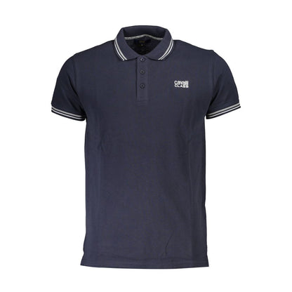 Cavalli Class Blue Cotton Men Polo Shirt with logo, showcasing bold sophistication and crafted from premium cotton for comfort and style.