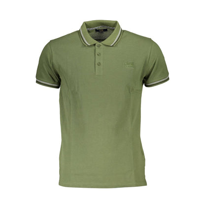 Cavalli Class Green Cotton Men Polo Shirt with embroidery and logo, ideal for luxury casual wear.