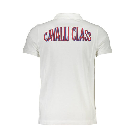 Back view of Cavalli Class White Cotton Men Polo Shirt with elegant design and premium cotton material for unmatched comfort.