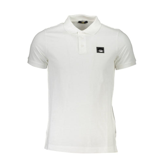 Cavalli Class White Cotton Men Polo Shirt with short sleeves, elegant design, and iconic logo, crafted from premium cotton for comfort.