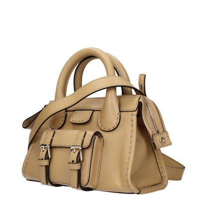 Chloé Beige Leather Handbag with adjustable and removable shoulder straps, featuring a front logo, sleek and stylish design.
