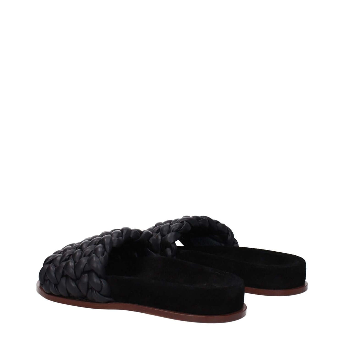 Chloé Black Leather Slippers with open toe and low flat heel style, perfect for casual wear.