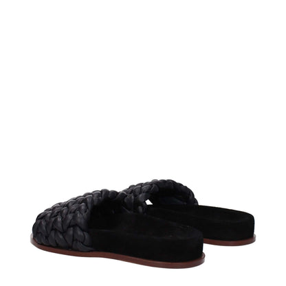 Chloé Black Leather Slippers with open toe and low flat heel style, perfect for casual wear.