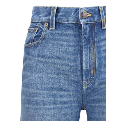 Chloé Blue Cotton Flared Jeans with high waist, five-pocket pattern, and belt loops for modern elegance and flattering fit.