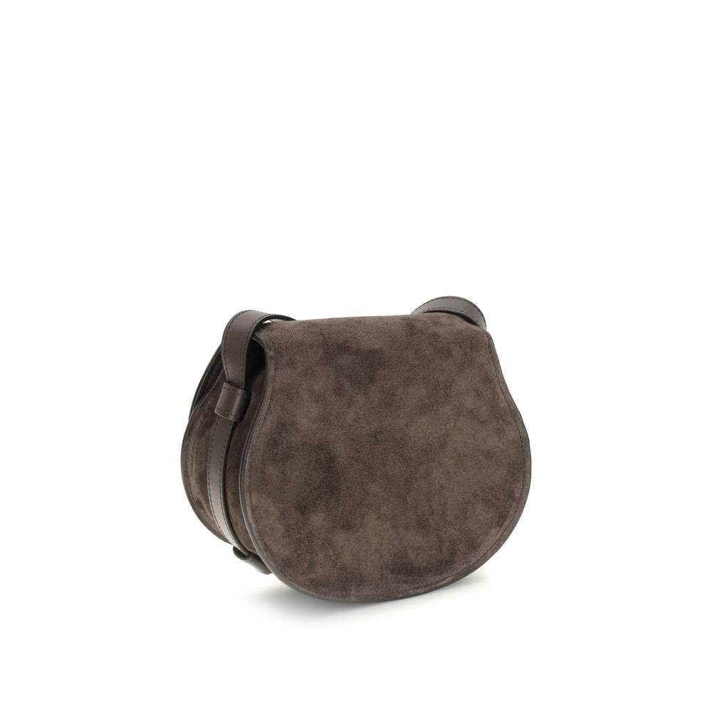 Chloé Brown Calf Leather Bos Taurus Shoulder Bag with curved silhouette and saddle stitching on display.