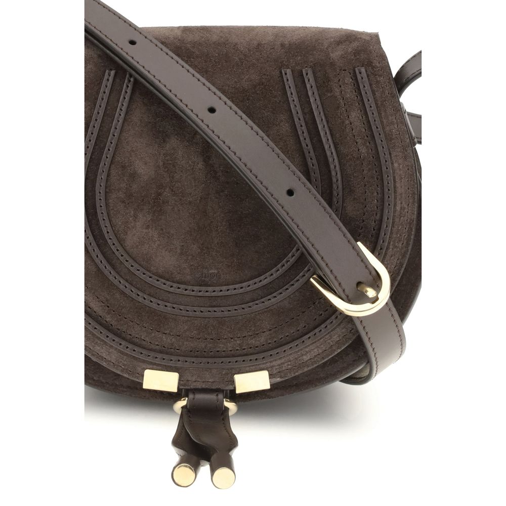 Chloé Brown Calf Leather Bos Taurus Shoulder Bag with iconic saddle stitching and leather tassels.