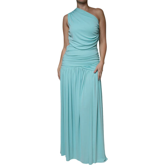 Christian Pellizzari Light Blue Jersey Long Drape One Shoulder Dress DR81489-40