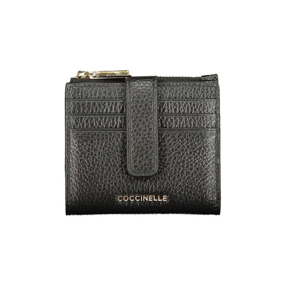 Coccinelle Black Leather Women Wallet with card slots and coin purse, showcasing Italian craftsmanship and luxury design.