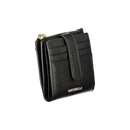 Coccinelle Black Leather Women Wallet with card slots and coin purse, showcasing Italian craftsmanship and elegant design.