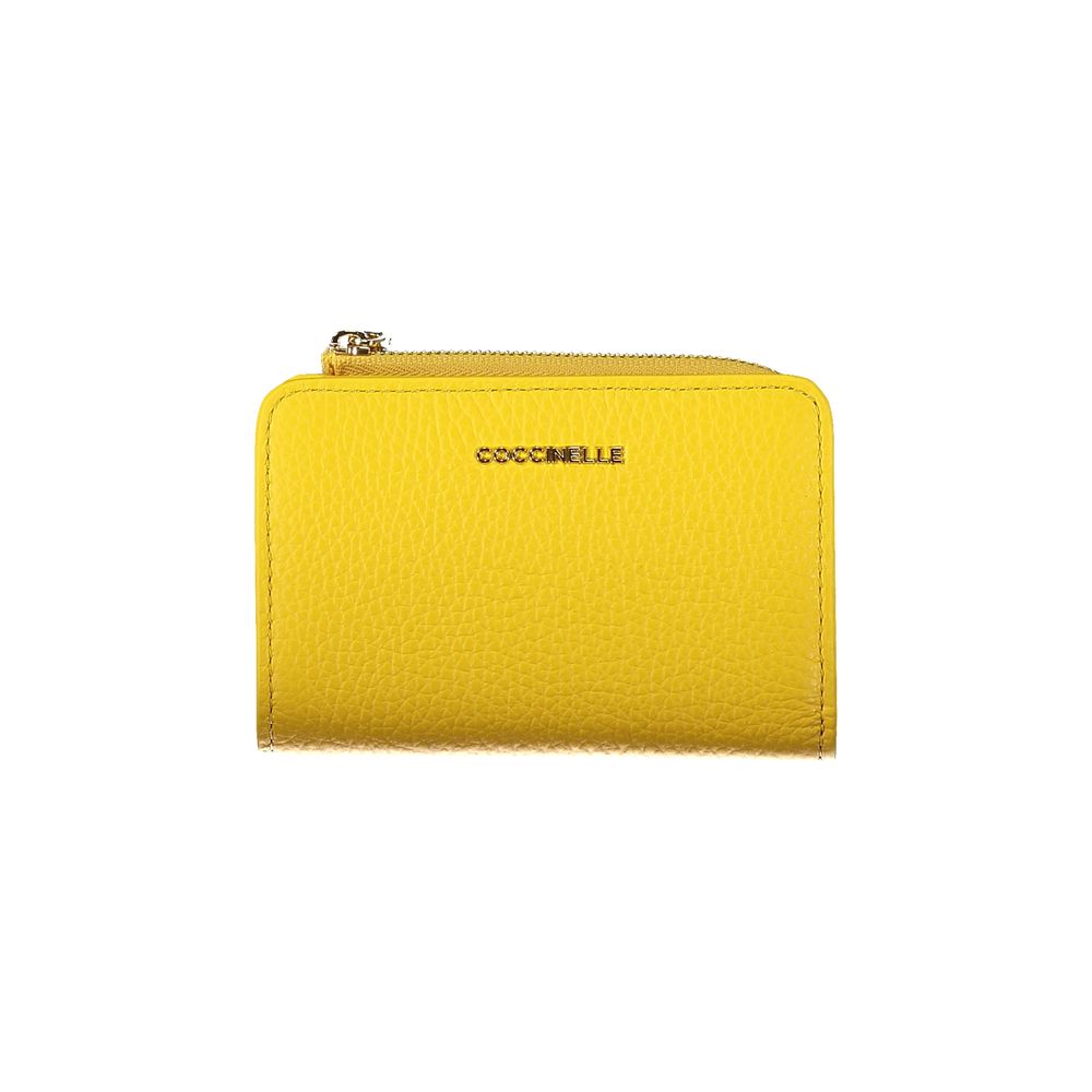 Coccinelle Yellow Leather Women Wallet with zip closure, showcasing elegance and functionality in a compact design.