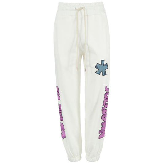 Comme Des Fuckdown White Cotton Jeans & Pant with logo embroidery and drawstring, featuring side pockets. Stylish and comfortable design.