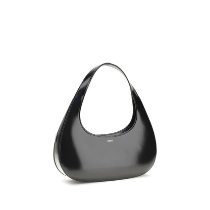 Coperni Black Leather Swipe Baguette Shoulder Bag with smooth matte finish and curved lines, AW25 collection, 100% leather.