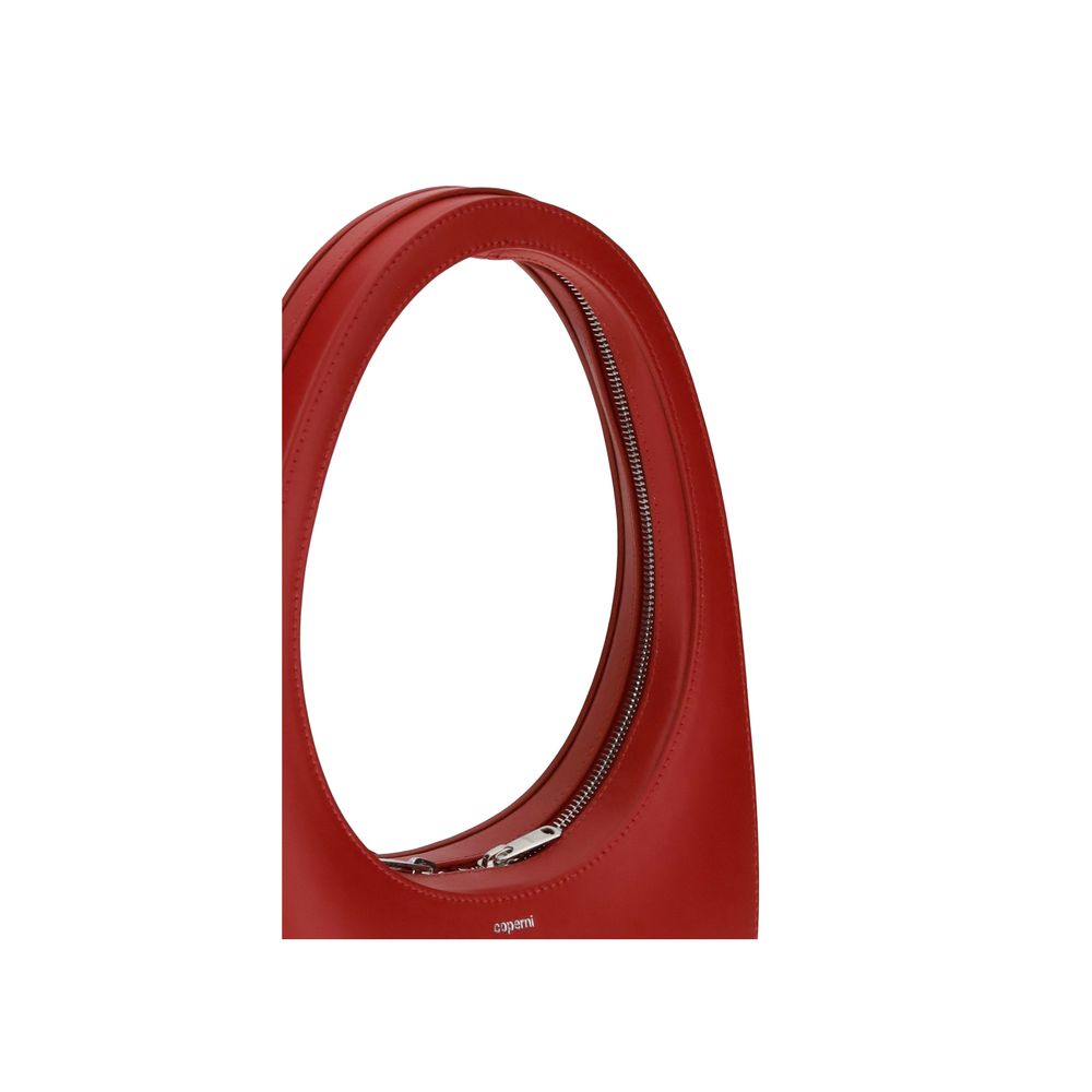 Coperni Red Calf Leather Bos Taurus Shoulder Bag with unique hobo silhouette and top zipper closure.
