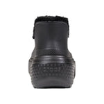 Rear view of Crocs Black Croslite Ankle boot, featuring cozy lining and lightweight design for casual wear.