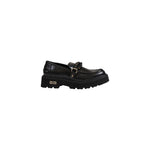 Cult Black Leather Platform women's shoe with decorative chain and chunky sole.