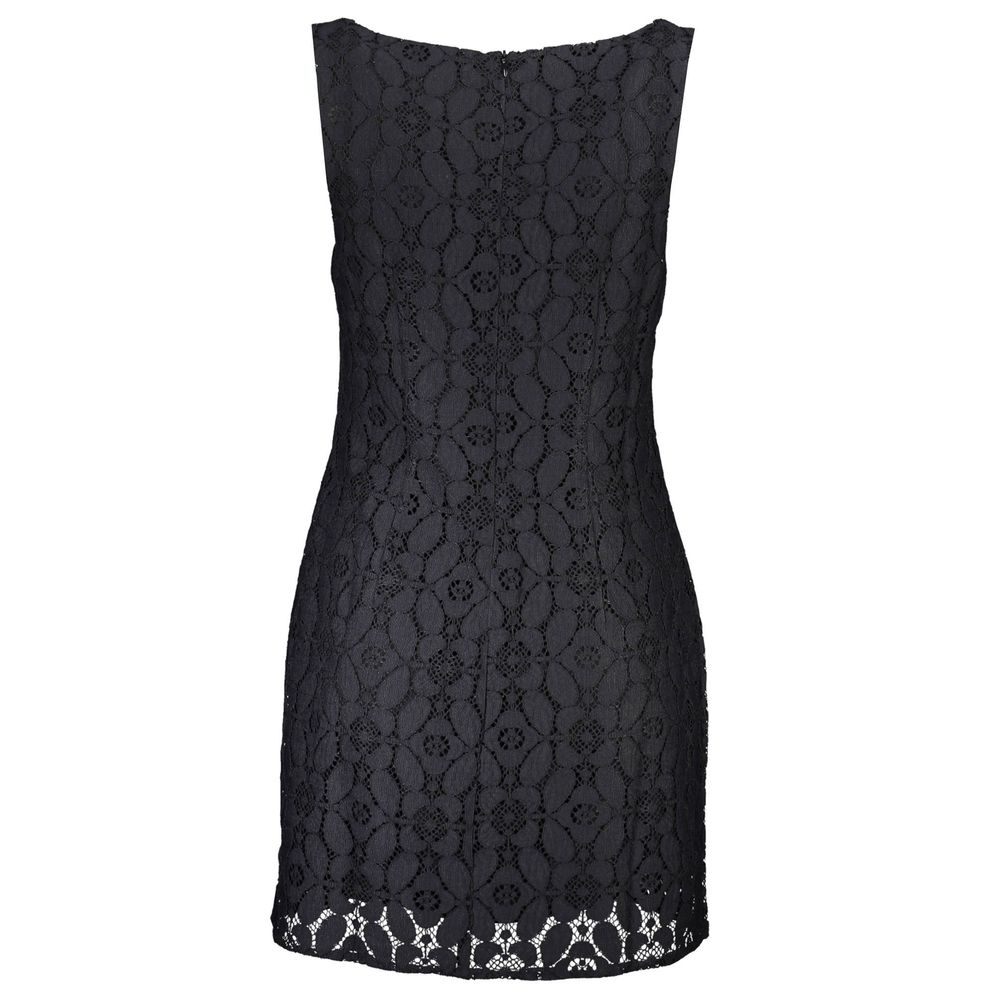 Desigual Black Polyester Women Dress with lace pattern, sleeveless design, and square neckline, featuring elegant details and back zipper.