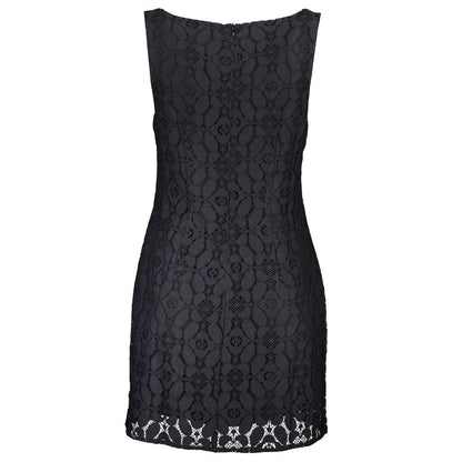 Desigual Black Polyester Women Dress with lace pattern, sleeveless design, and square neckline, featuring elegant details and back zipper.