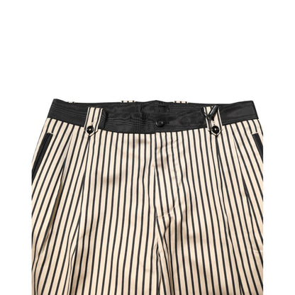 Dolce & Gabbana Beige Black Striped Cotton Slim Fit Trousers Pants