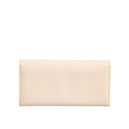 Dolce & Gabbana Beige Leather Trifold Logo Plaque Card Holder Wallet
