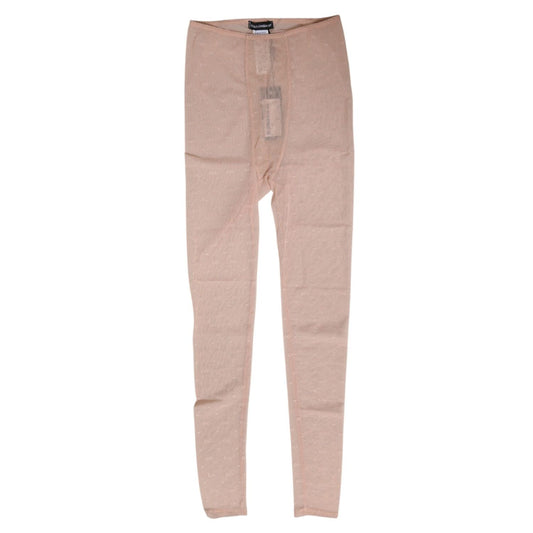 Dolce & Gabbana Beige Nylon Logo Lace Leggings Pants Underwear featuring mid-rise, soft nylon fabric, and brand logo details.