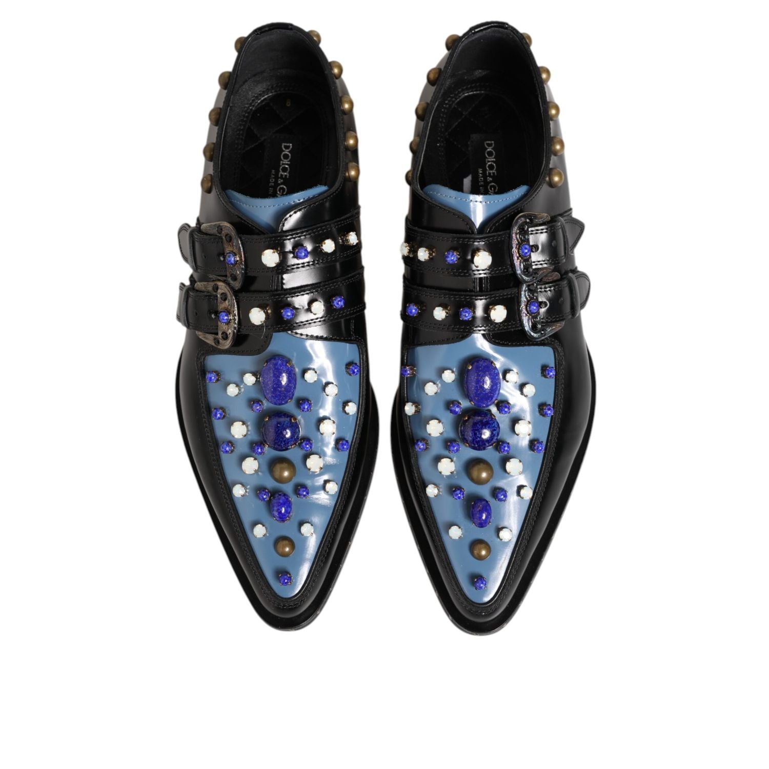 Dolce & Gabbana Black Blue Embellished MONKSTRAP Dress Shoes