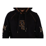 Dolce & Gabbana Black Brown Leopard Cotton Hooded Pullover Sweater with logo details, 100% cotton, made in Italy.