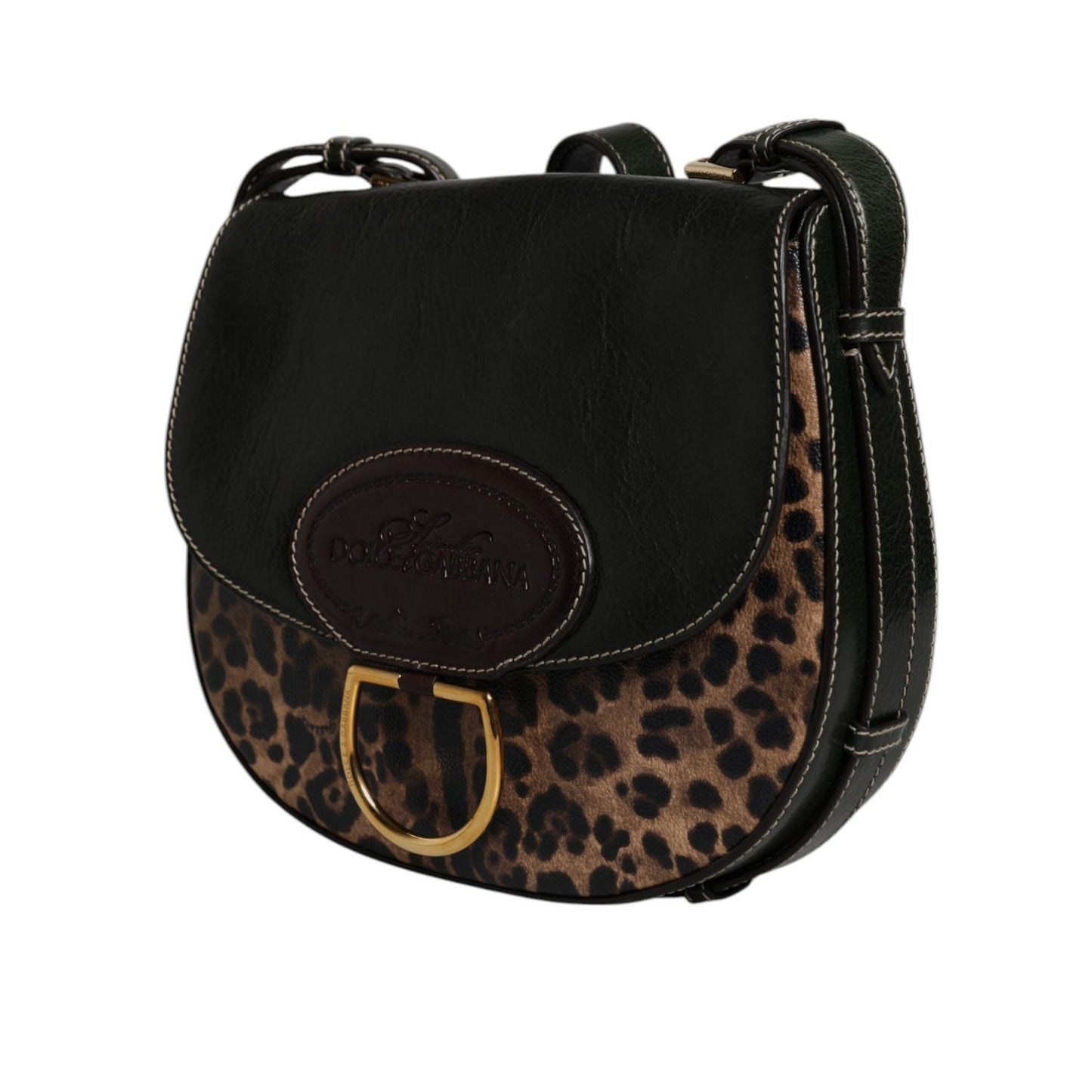 Dolce & Gabbana Black Brown Leopard Leather Shoulder Strap Bag