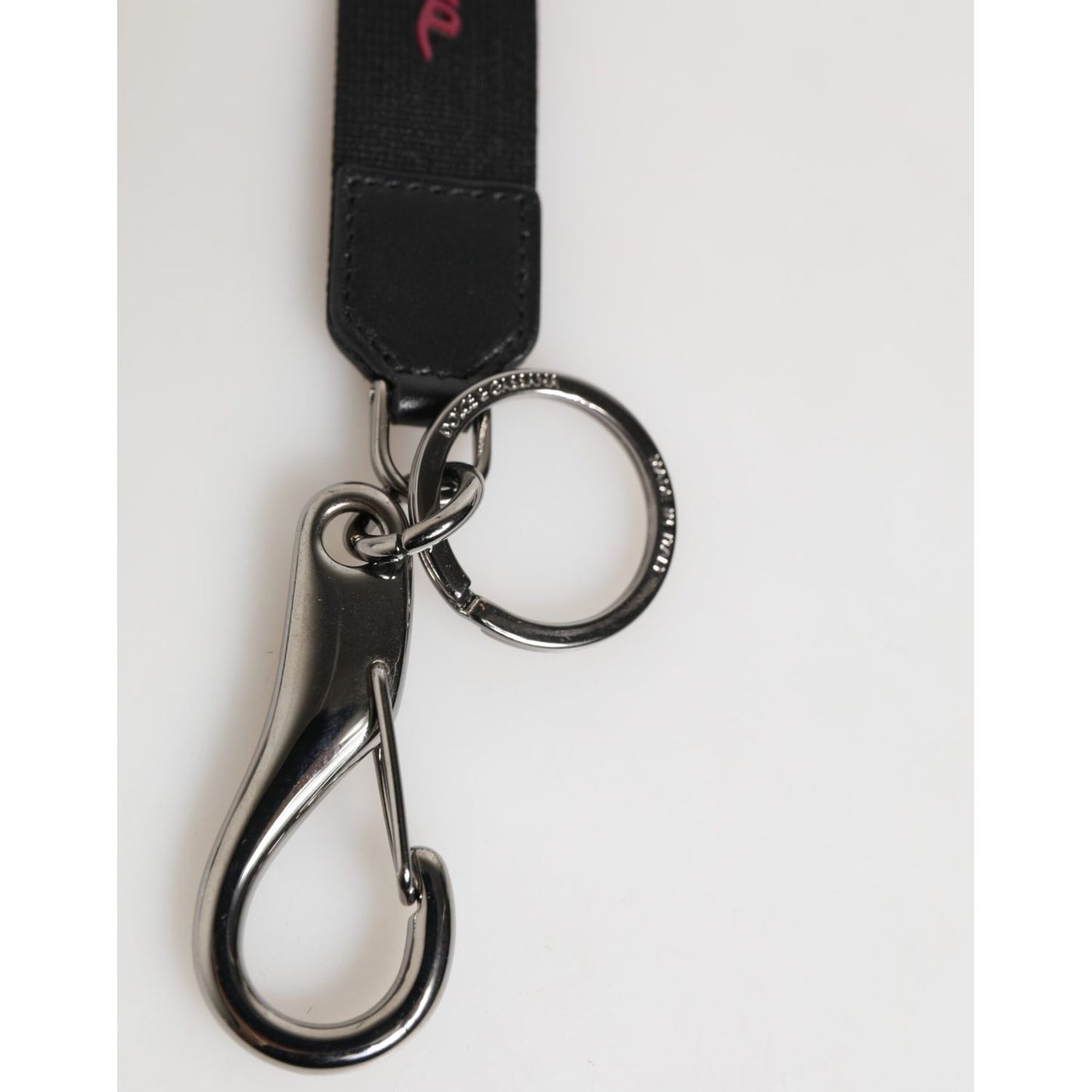 Dolce & Gabbana Black Burgundy Polyester DG Logo Men Keychain Keyring with polished metal hardware