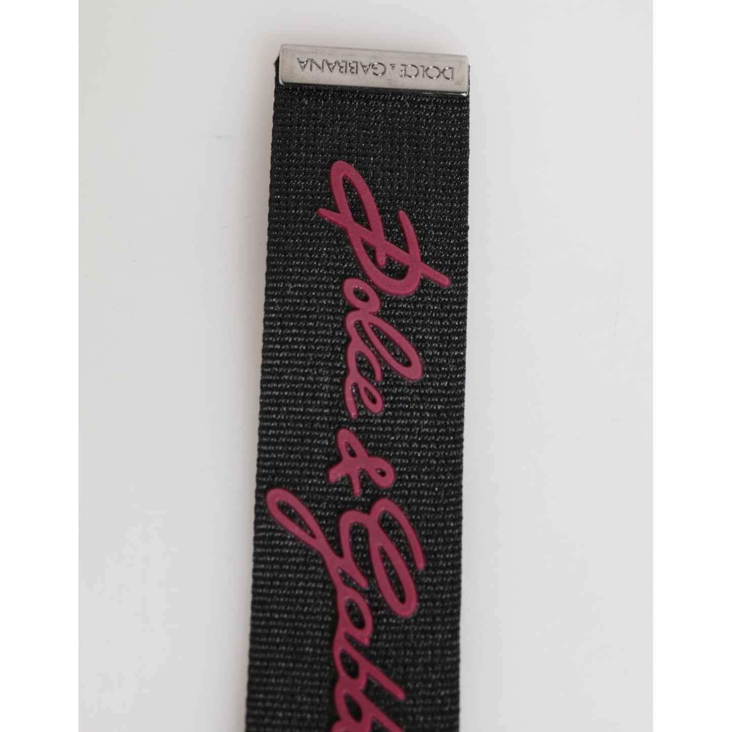 Dolce & Gabbana Black Burgundy Polyester DG Logo Men Keychain Keyring with logo detail on strap.